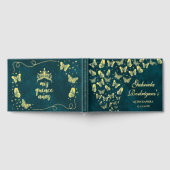 Emerald Green Gold Elegant Butterfly Quinceñera Gästebuch (Voll)
