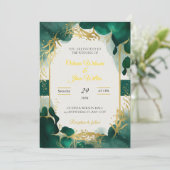 Emerald Green & Gold Elegant Wedding Invitation Einladung (Stehend Vorderseite)