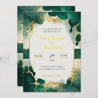 Emerald Green & Gold Elegant Wedding Invitation Einladung
