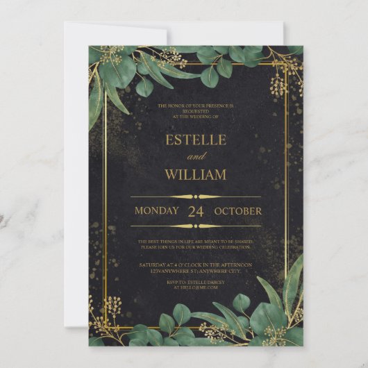 Emerald Green & Gold Elegant Wedding Invitation Einladung (Vorderseite)