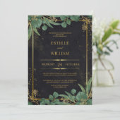 Emerald Green & Gold Elegant Wedding Invitation Einladung (Stehend Vorderseite)