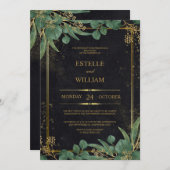 Emerald Green & Gold Elegant Wedding Invitation Einladung (Vorne/Hinten)