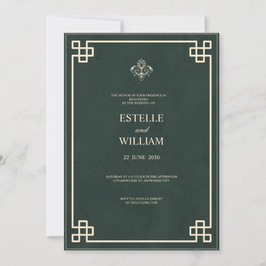 Emerald Green & Gold Elegant Wedding Invitation Einladung (Vorderseite)