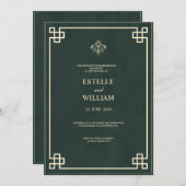 Emerald Green & Gold Elegant Wedding Invitation Einladung (Vorne/Hinten)