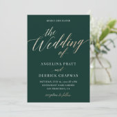 Emerald Green Gold Elegante Calligrafy Wedding in Einladung (Stehend Vorderseite)