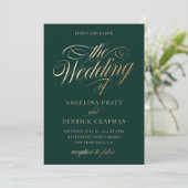 Emerald Green Gold Elegante Calligrafy Wedding in Einladung (Stehend Vorderseite)