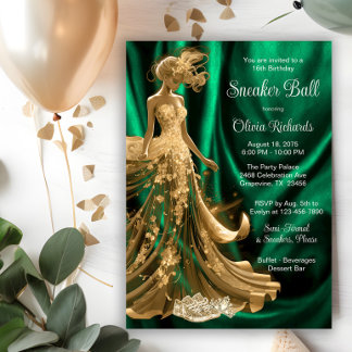 Emerald Green Gold Eleganter Sneaker Ball Einladung