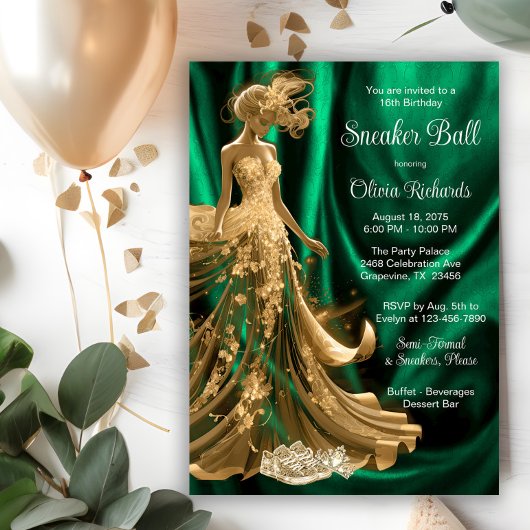 Emerald Green Gold Eleganter Sneaker Ball Einladung