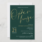 Emerald Green & Gold Elegantes Business Open House Einladung (Vorderseite)