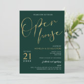 Emerald Green & Gold Elegantes Business Open House Einladung (Stehend Vorderseite)