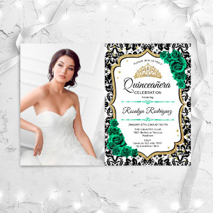 Emerald Green Gold Elegantes Foto Quinceanera Einladung