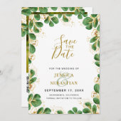 Emerald Green & Gold Eucalyptus Elegantes Foto Save The Date (Vorne/Hinten)