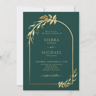 Emerald Green Gold Eucalyptus Foliage Wedding Arch Einladung
