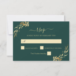 Emerald Green Gold Eucalyptus Foliage Wedding RSVP