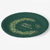 Emerald Green & Gold Eucalyptus Jewel Tone Wedding Pappteller (Schrägansicht)