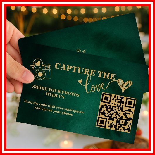 Emerald Green & Gold fangen die Liebe QR Hochzeit  Begleitkarte