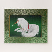 Emerald Green Gold Fantasy Holiday Unicorn Puzzle (Horizontal)