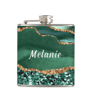 Emerald Green Gold Flask mit Individuelle Name Flachmann