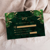 Emerald Green Gold Floral Agate Wedding RSVP Begleitkarte