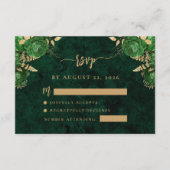 Emerald Green Gold Floral Agate Wedding RSVP Begleitkarte (Vorderseite)