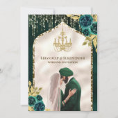 Emerald Green Gold Floral Anand Karaj Sikh Wedding Einladung (Vorderseite)