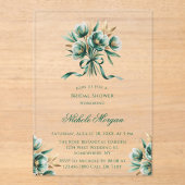 Emerald Green & Gold Floral Bridal Shower Acryleinladungen (Vorderseite)