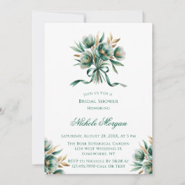 Emerald Green & Gold Floral Bridal Shower Einladung