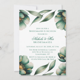Emerald Green & Gold Floral Bridesmaids Luncheon Einladung