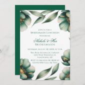 Emerald Green & Gold Floral Bridesmaids Luncheon Einladung (Vorne/Hinten)
