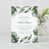 Emerald Green & Gold Floral Brunch & Bubbly Einladung (Stehend Vorderseite)