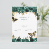 Emerald Green Gold Floral Butterfets Quinceanera RSVP Karte (Stehend Vorderseite)