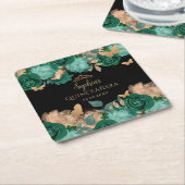Emerald Green Gold Floral Butterfly Quinceañera Rechteckiger Pappuntersetzer (angewinkelt)