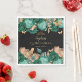 Emerald Green Gold Floral Butterfly Quinceañera Serviette (Beispiel)