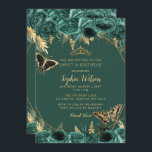 Emerald Green Gold Floral Butterfly Sweet 16 Einladung<br><div class="desc">Elegant Emerald Green Gold Floral Butterflies Sweet 16 Einladung</div>