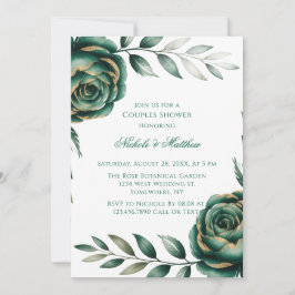 Emerald Green & Gold Floral Couples Shower Einladung