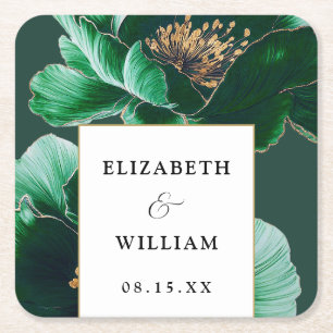 Emerald Green Gold Floral Elegante Moderne Hochzei Rechteckiger Pappuntersetzer