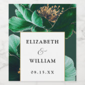 Emerald Green Gold Floral Elegante Moderne Hochzei Weinetikett (Einzelnes Label)