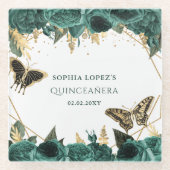 Emerald Green Gold Floral Elegante Quinceanera Glasuntersetzer (Vorderseite)