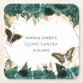 Emerald Green Gold Floral Elegante Quinceanera Rechteckiger Pappuntersetzer (Vorderseite)