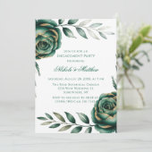 Emerald Green & Gold Floral Engagement Party Einladung (Stehend Vorderseite)