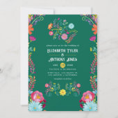 Emerald Green & Gold Floral Mexican Fiesta Wedding Einladung (Vorderseite)