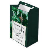 Emerald Green Gold Floral Modern Wedding Vielen Da Mittlere Geschenktüte (Vorderseite Schrägansicht)