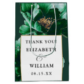 Emerald Green Gold Floral Modern Wedding Vielen Da Mittlere Geschenktüte (Rückseite)