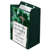 Emerald Green Gold Floral Modern Wedding Vielen Da Mittlere Geschenktüte (Rückseite Schrägansicht)