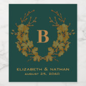 Emerald Green Gold Floral Muster Monogram Initial Weinetikett (Einzelnes Label)