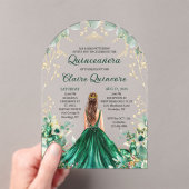Emerald Green Gold Floral Princess Quinceanera Acryleinladungen (Insitu (Handheld))