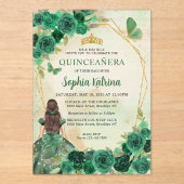 Emerald Green Gold Floral Princess Quinceañera Acryleinladungen (Vorderseite)
