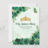 Emerald Green Gold Floral Princess Quinceañera Dankeskarte (Rückseite)