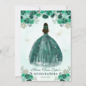 Emerald Green Gold Floral Princess Quinceañera Einladung (Rückseite)