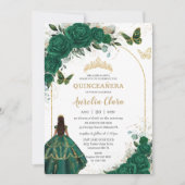 Emerald Green Gold Floral Princess Quinceañera Einladung (Vorderseite)
